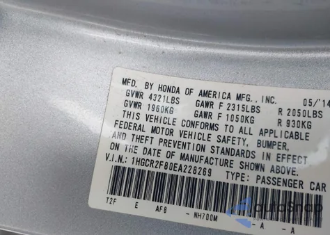 2014 Honda Accord Ex-L из США, поврежденный, VIN 1HGCR2F80EA228269